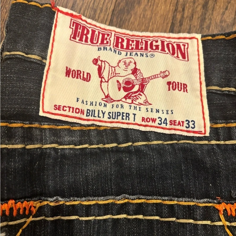 True Religion Billy Super T Dark Denim Jeans with Stitching size 34